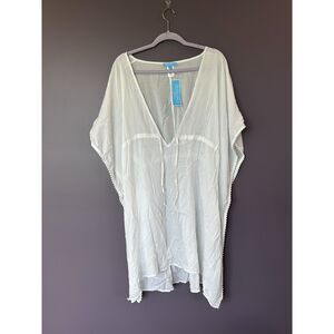 NWT Draper James Solid Batwing Caftan Swimsuit Cover-up White Size Large